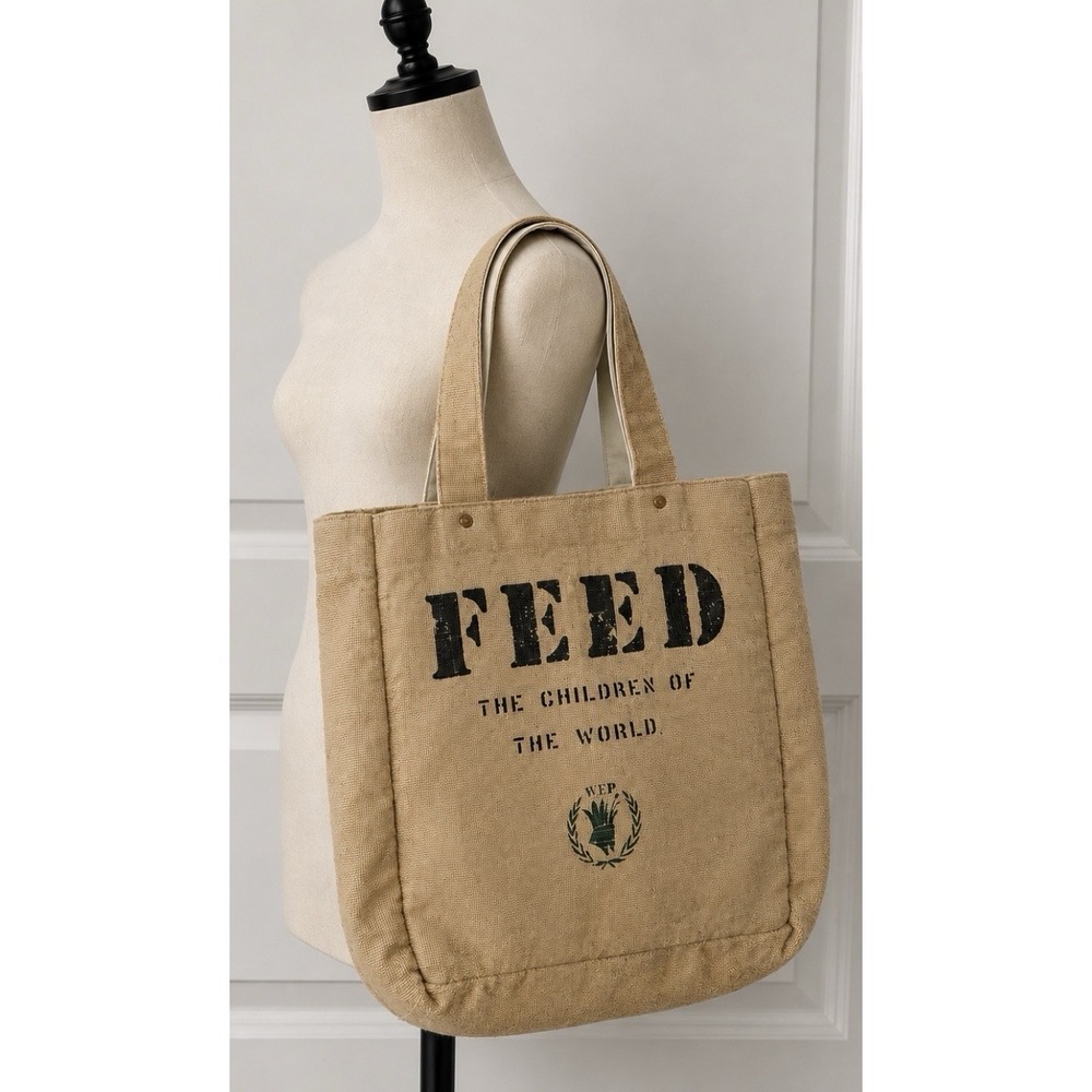 FEED THE CHILDREN Reversesble Burlap Canvas Tote Beach Bag Large